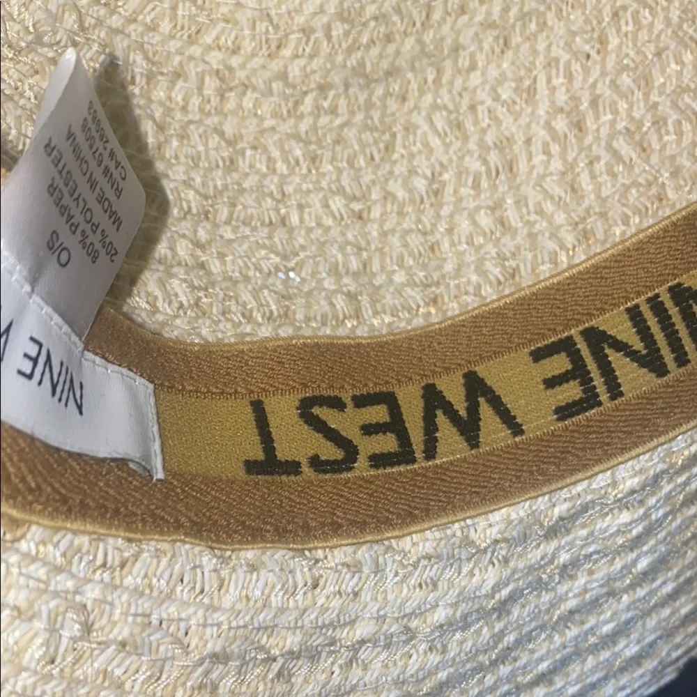 *Nine West- Elegant Cream Wide-Brimmed Hat - grommet & scarf detail